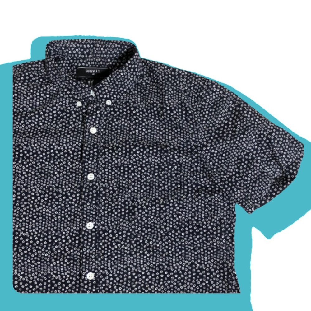 FOREVER 21 MEN-  Dark Navy Button Front Shirt
